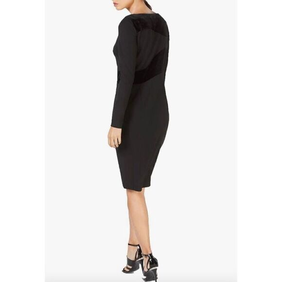 CALVIN KLEIN - NWOT - L Sz 14 Long Sleeve Solid Sheath Midi Dress/Velvet Detail - Picture 8 of 15